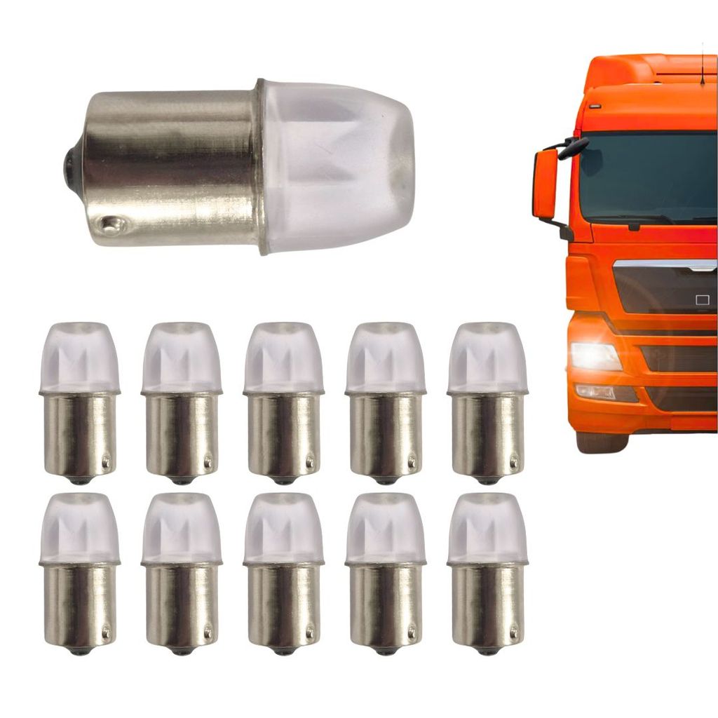 KIT 10 LAMPADA 3 LED CERAMICA BA15S 1 POLO P21W BRANCO 24V