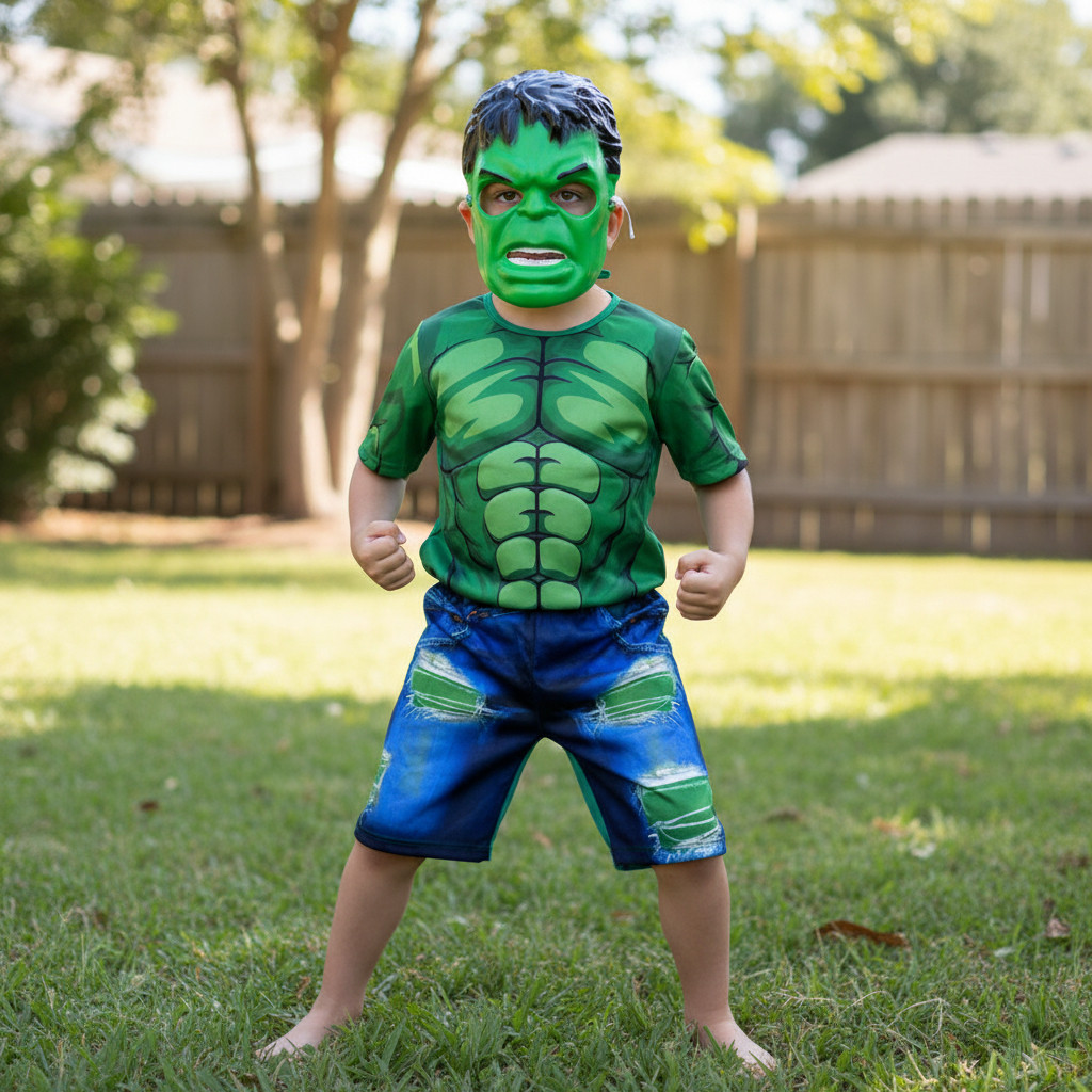 Fantasia Hulk Curto Infantil Com Enchimento E Máscara em Oferta na Shopee