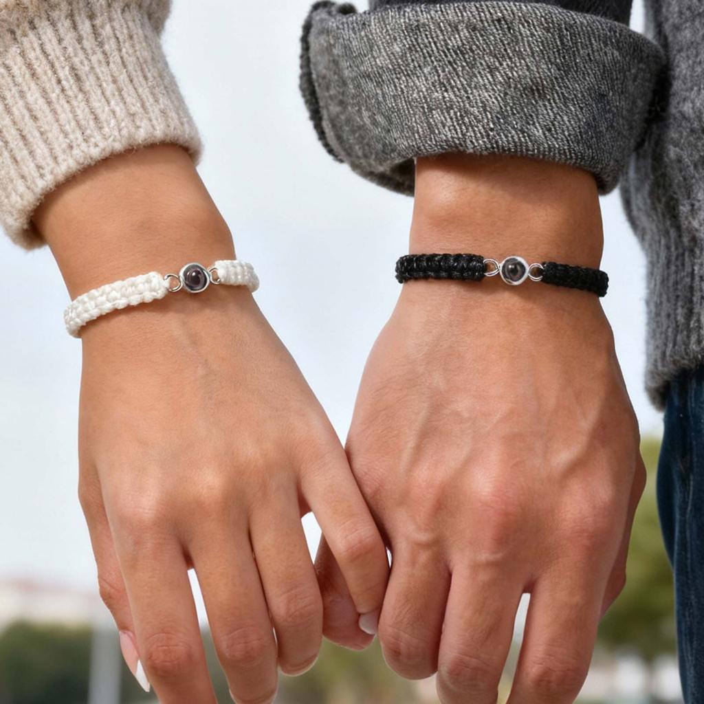 Vnox Projection Stone Customized Photo Bracelet Braided Rope Adjustable Personalized Picture Bracelet for Women Mem · foto 2