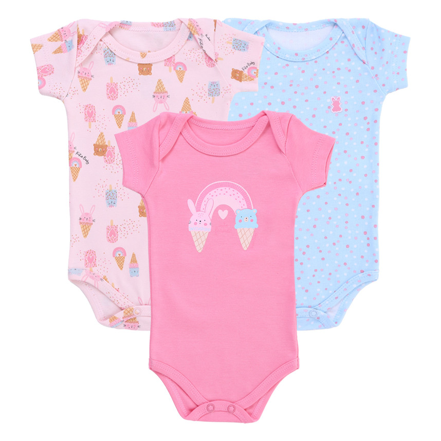 Kit Body Bebê Kiko Baby Manga Curta Estampa Sorvete 03 Peças em Oferta na Shopee