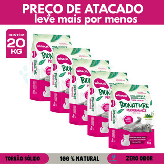 Kit Atacado Areia Higiênica Biodegradável Wisecat Bionature Performance – Grãos Mistos 20kg em Oferta na Shopee