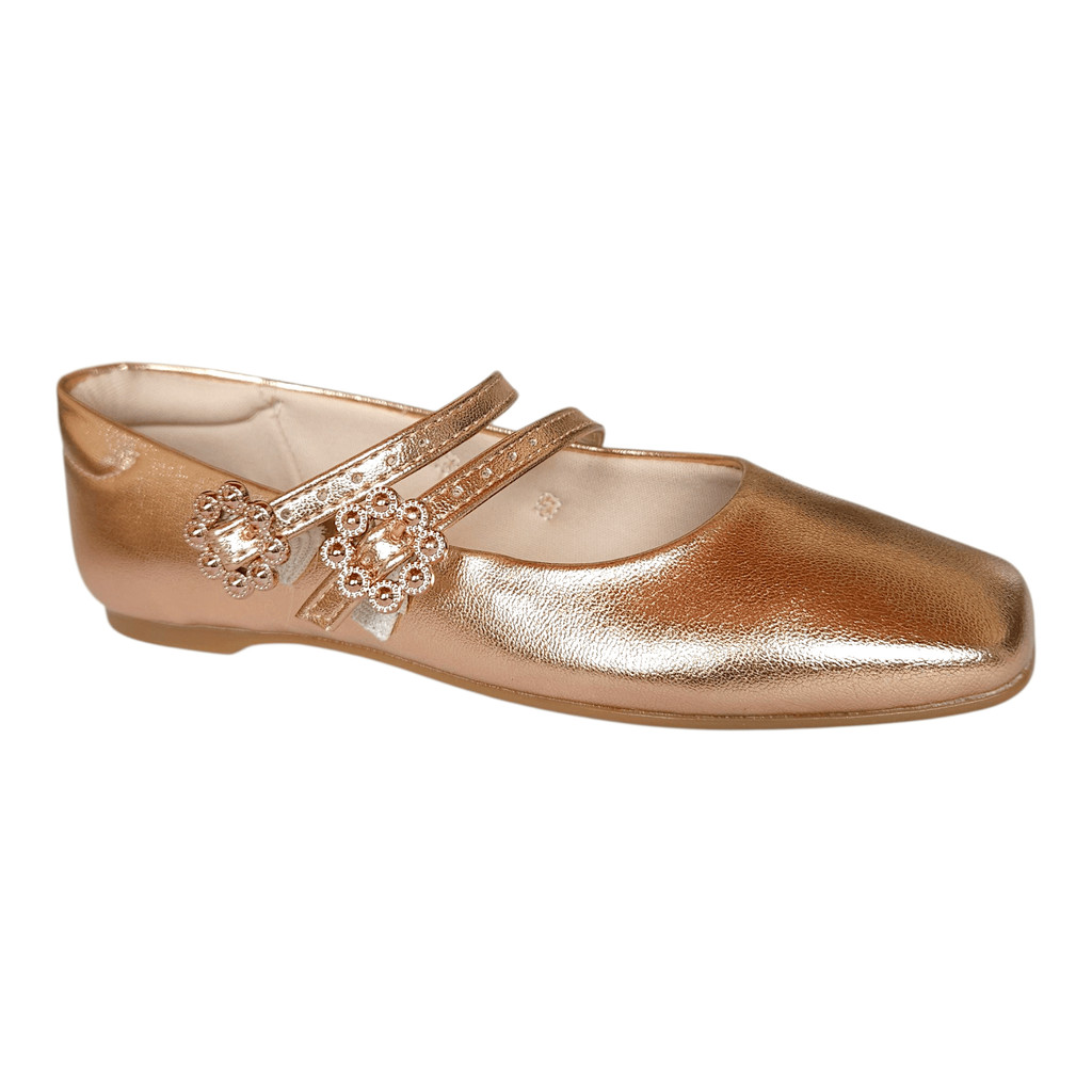 MOLEKINHA SAPATILHA SOCIAL INFANTIL 2 TIRAS BICO QUADRADO MODA REF 2548.21 OURO ROSE