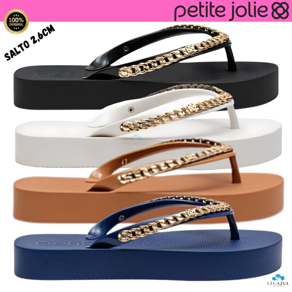 Chinelo Feminino Petite Jolie Plataforma Tira Corrente Metalizada Fresh Up PJ7592 em Oferta na Shopee