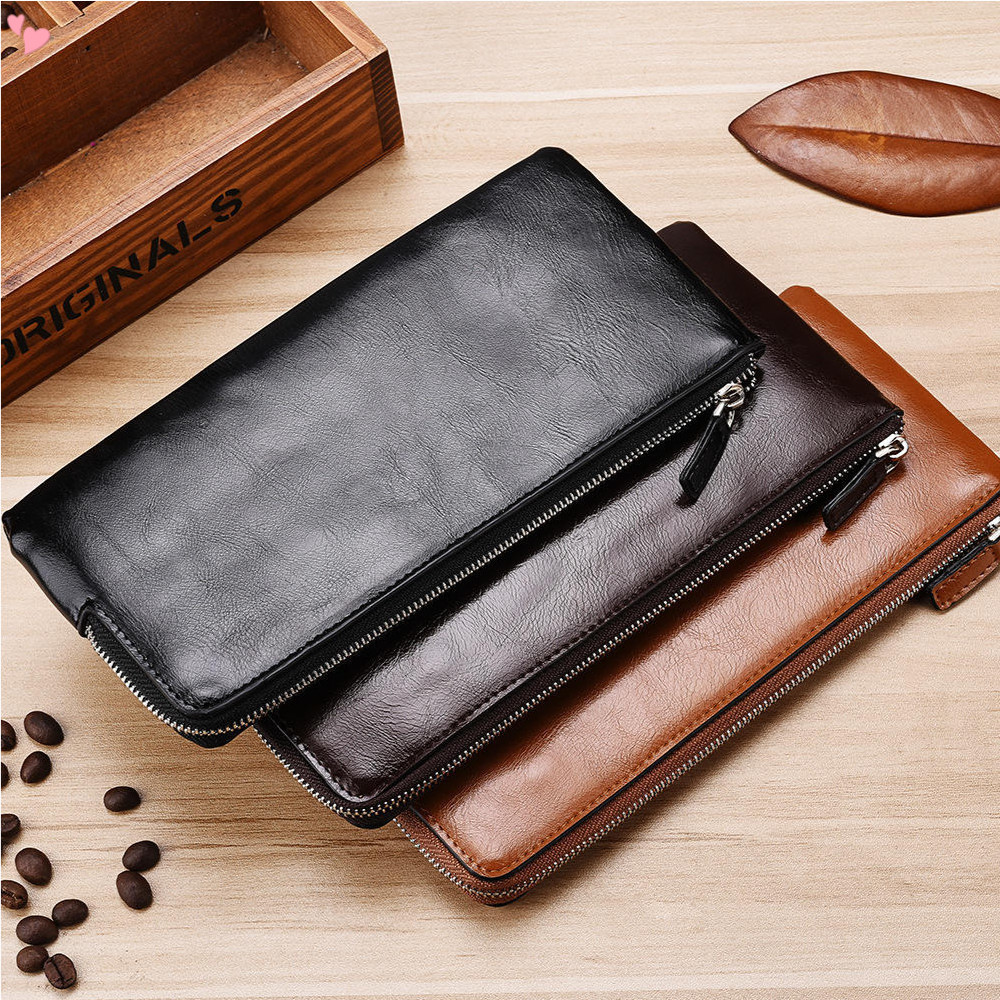 Carteira De Couro PU Macio Porta-Cartões Elegante Longa Retrô Ultrafina Para Viagens Casuais De Negócios