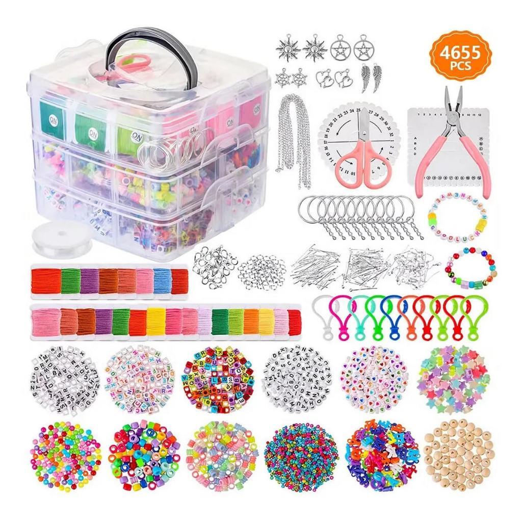 Kit 4655 Peças De Fazer Miçangas Completo Para Fabricação Joias Pulseira Confecção E Pulseiras Full Beam Jóias