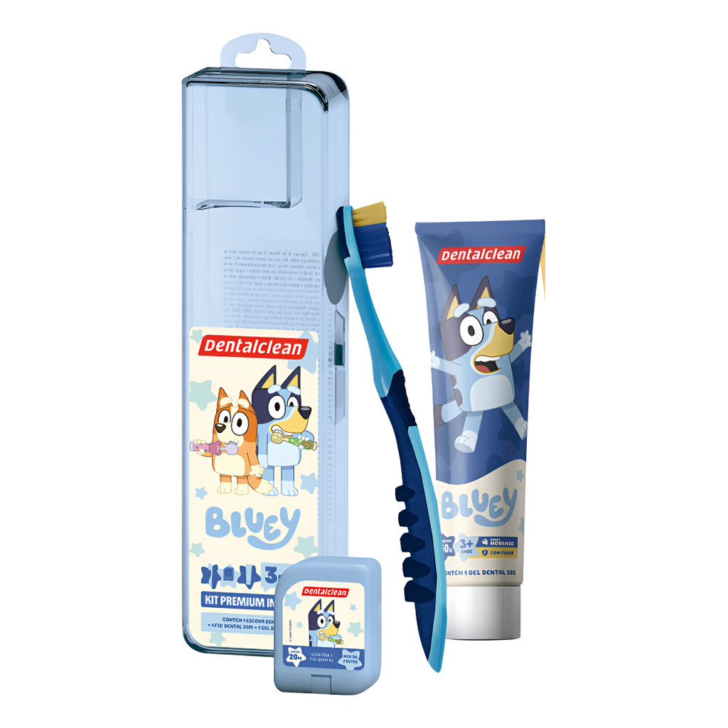 Dentalclean Infantil Bluey Estojo Escova + Fio + Gel Dental em Oferta na Shopee