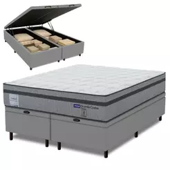 Cama Box Baú King Probel Molas Ensacadas Euro In 193x203x71cm Guarda Costas Stone Branco/Cinza