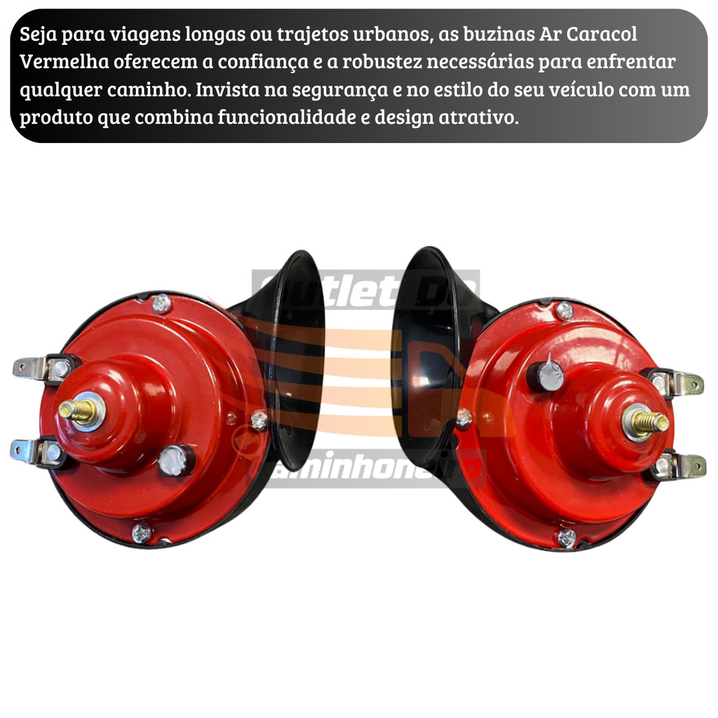 Kit de Buzinas Ar Caracol Vermelha Moto Carro Caminhão — foto 3