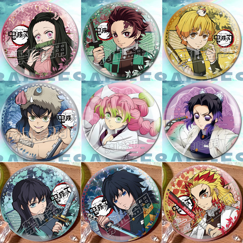 75mm Broches Demon Slayer Holográfico/Nezuko/Shinobu/Mitsuri/Tokito/Tanjiro/Rengoku/bottons/Distintivo/badge/pins/anime em Oferta na Shopee
