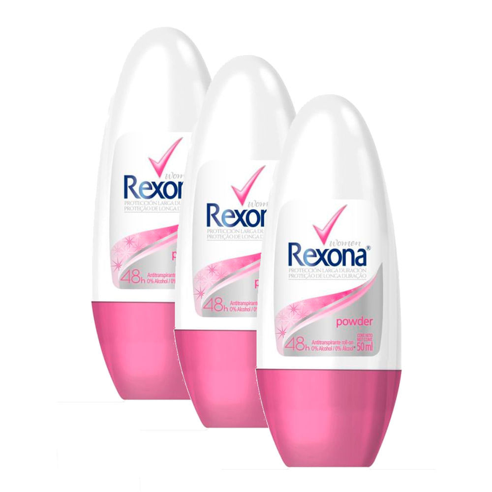 Kit 3 Desodorante Rexona Powder Women Roll-on Antitranspirante 48h 50ml em Oferta na Shopee
