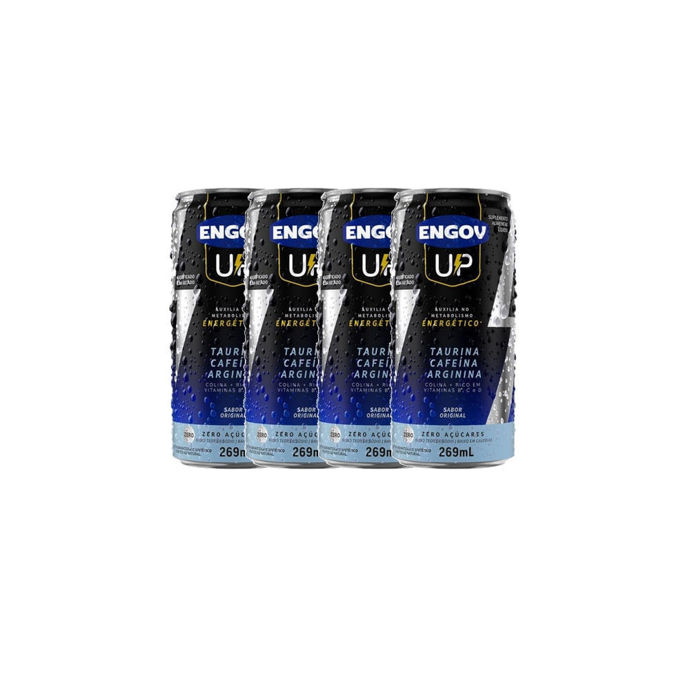 Kit 4 Energético Engov UP Taurina Cafeína e Arginina Sabor Original Zero Açúcares 269ml