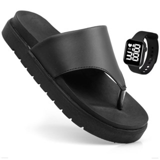 Sandalia Papete De Dedo Preta Feminina Asa Delta Birken Flatform Rasteira Moda Confortável +Relógio em Oferta na Shopee