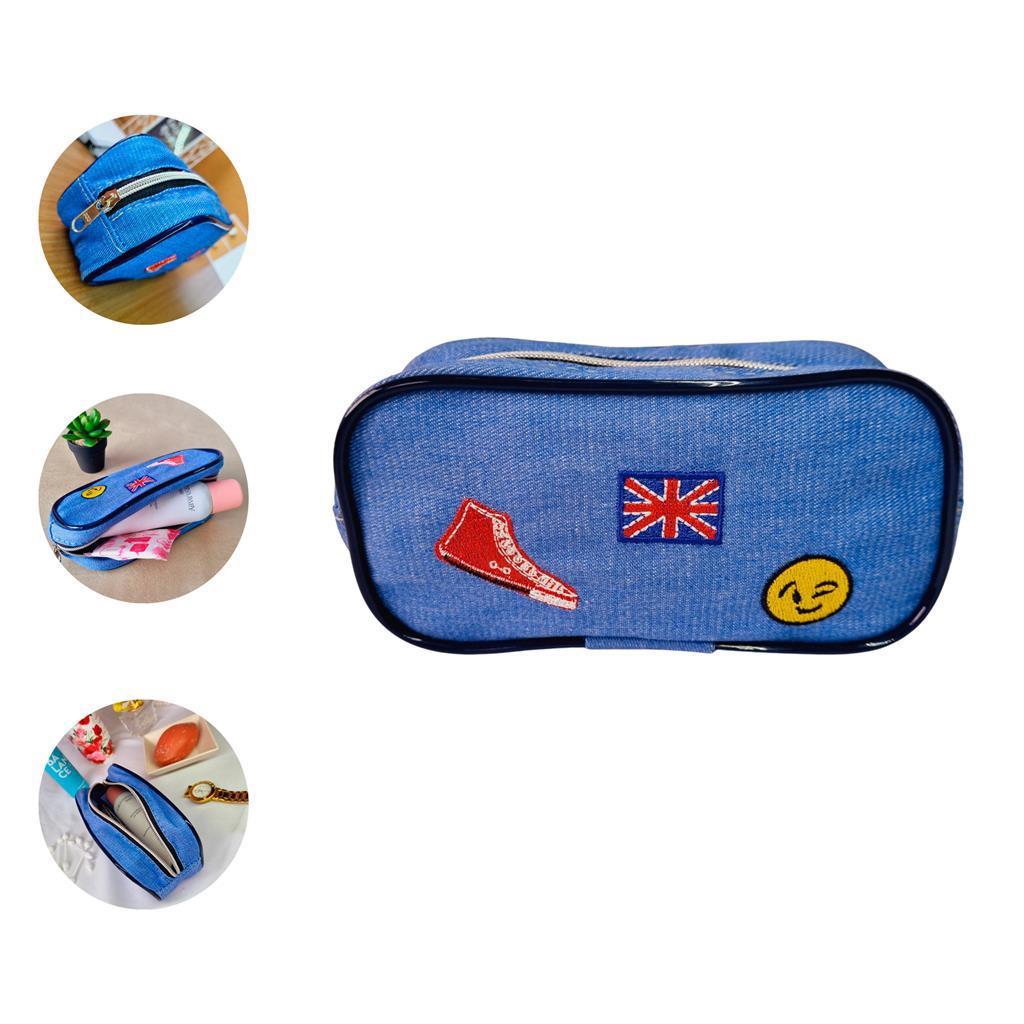 Necessaire Bordado Jeans Porta Objetos Organizador Bolsa