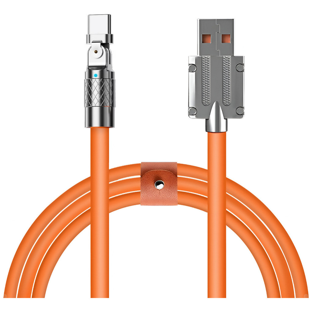 Cabo Carregador Turbo Silicone 1 ou 2 metros Tipo C Giratorio Anti Quebra Laranja ou Preto
