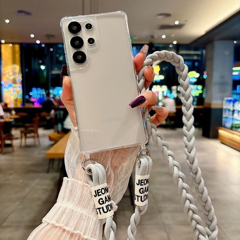 Para Samsung Galaxy S25 Plus S23 Ultra S24 S22 S23 Caso Transparente S21FE Crossbody Colar Cordão Corda Capa em Oferta na Shopee