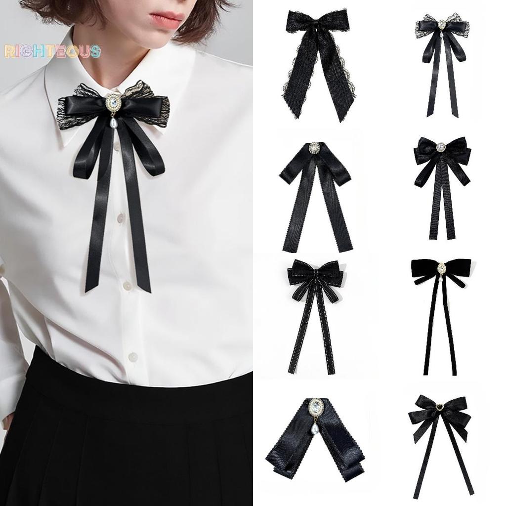 Rightrous Novo Preto Gravata Borboleta Camisa Colar Pinos Cristal Bowknot Fita Broches Para Mulheres Festa De Casamento 