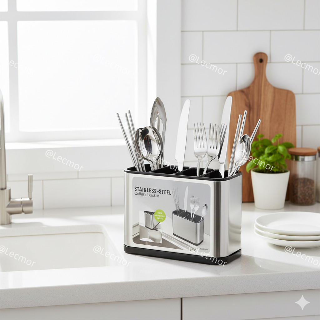 Porta Talheres de Aço Inox Organizador de Pia e Mesa Escorredor de Cozinha com Divisórias e Drenagem em Oferta na Shopee