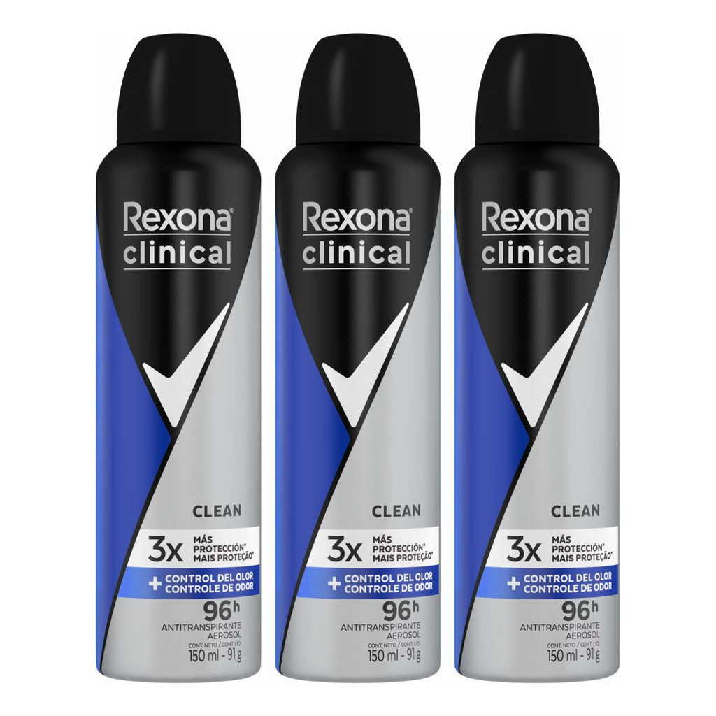 Kit C/3 Desodorante Rexona Men Clinical Clean 150ml