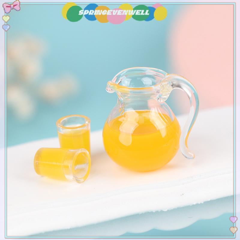 [springevenwell] 3 Pçs/set 1 : 12 Casa De Bonecas Em Miniatura Copo De Bebida Jarro De Suco De Laranja Modelo Decoração