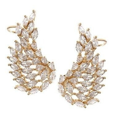 Brinco Ear Cuff Noiva Pedra Zirconia Asas Navete Folheado