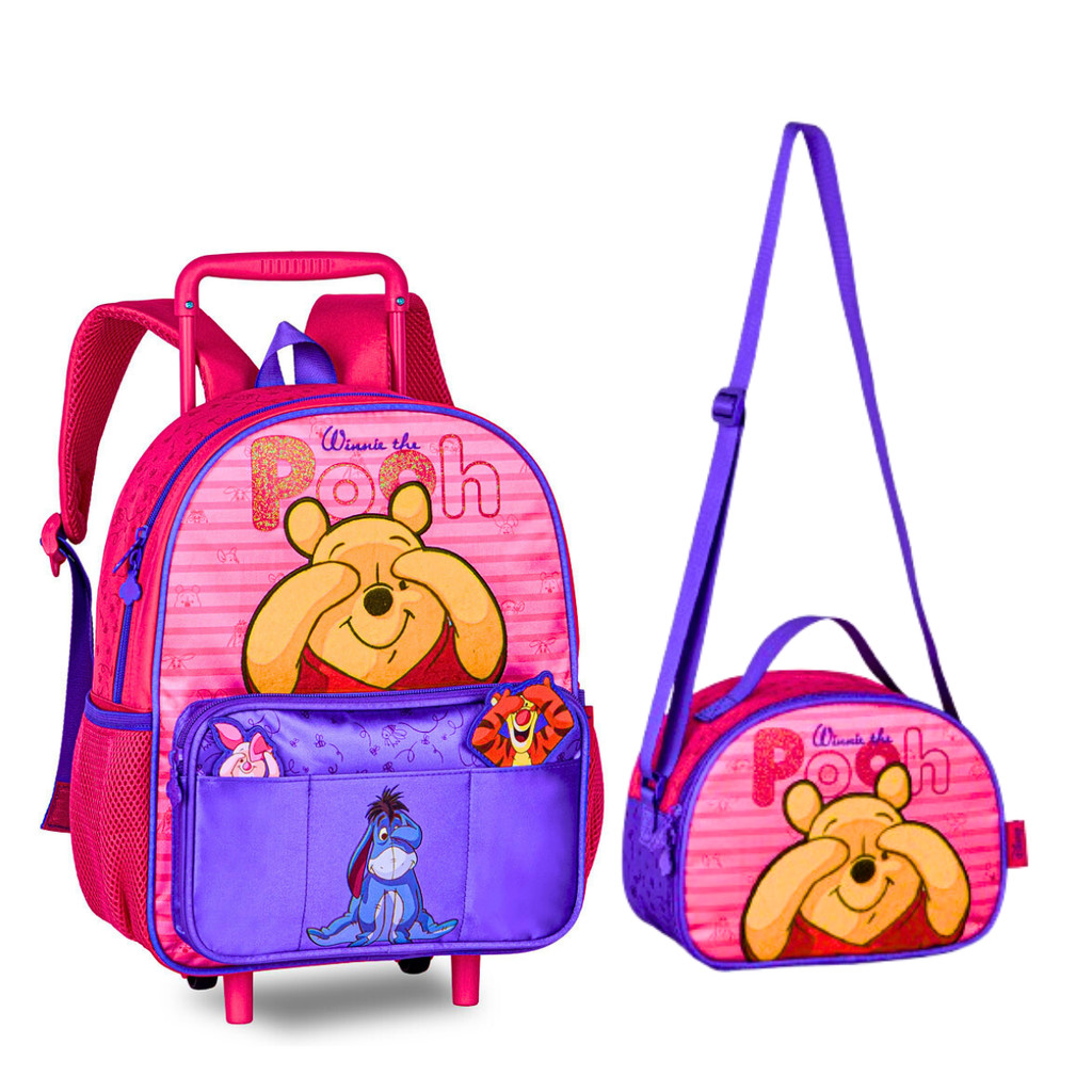 Kit Mochila de Rodinhas com Lancheira Infantil Ursinho Pooh - Clio Style em Oferta na Shopee