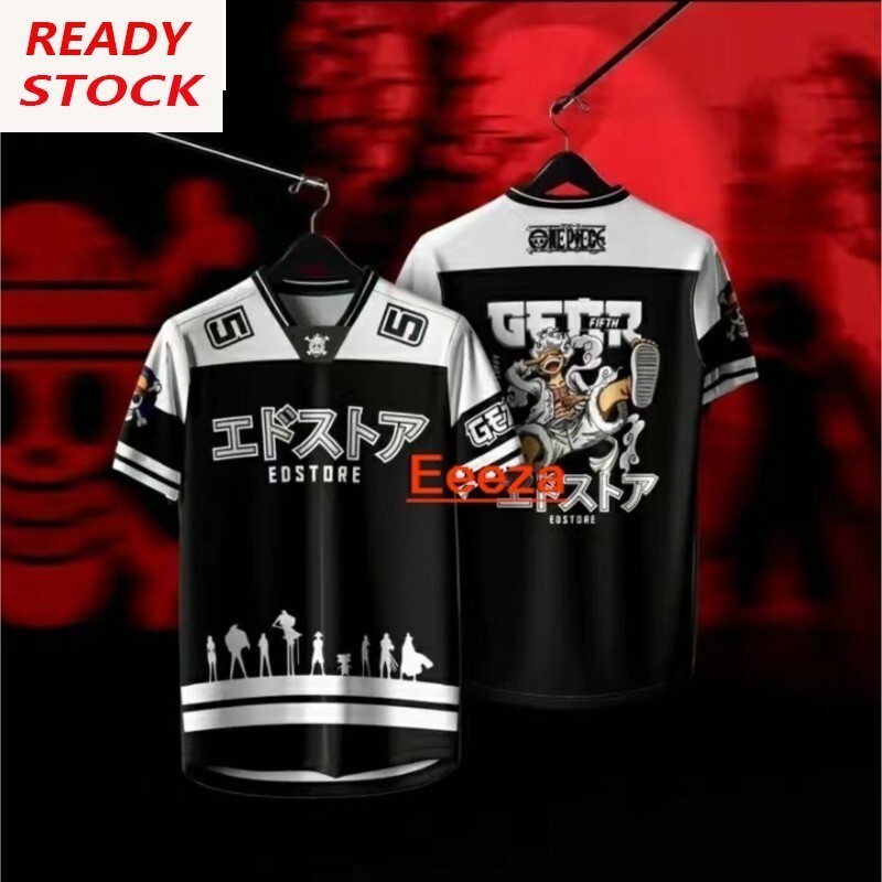 ONE PIECE ANIME LYCRA NFL Collar Jersey Masculino Manga Curta Gola Retro Camisa De Microfibra De Sublimação Completa