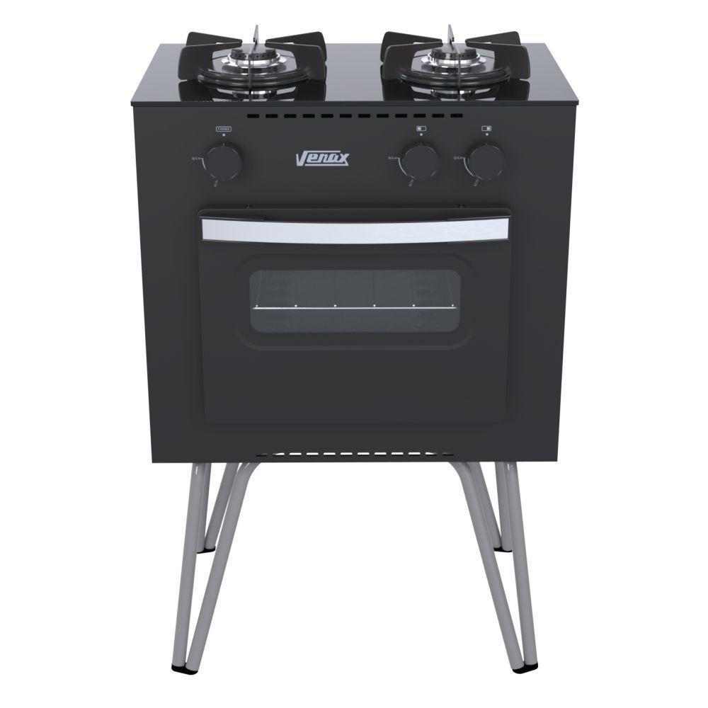 Fogão Portátil 2 Bocas Venax Mini Cook Gas Glp Preto Fosco U