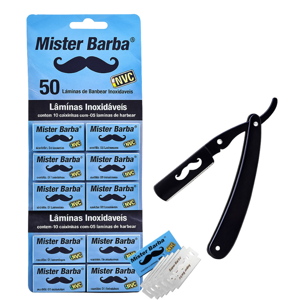 Cartela Lâmina Mister Barba C/ 1 Navalhete Black Bigode