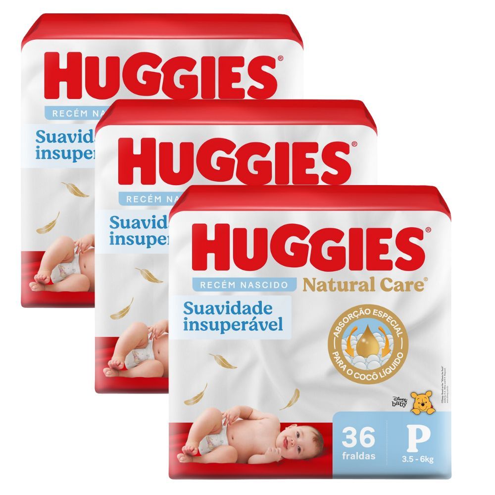 Kit 3 Fralda Huggies Natural Care Tamanho P 36 Fraldas Descartáveis em Oferta na Shopee