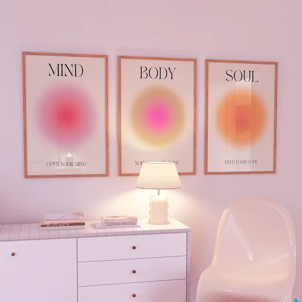 Imagem Quadro Decorativo Motivacional Aura Positiva 3 Peças Espiritual Arte Granulada EvoArt