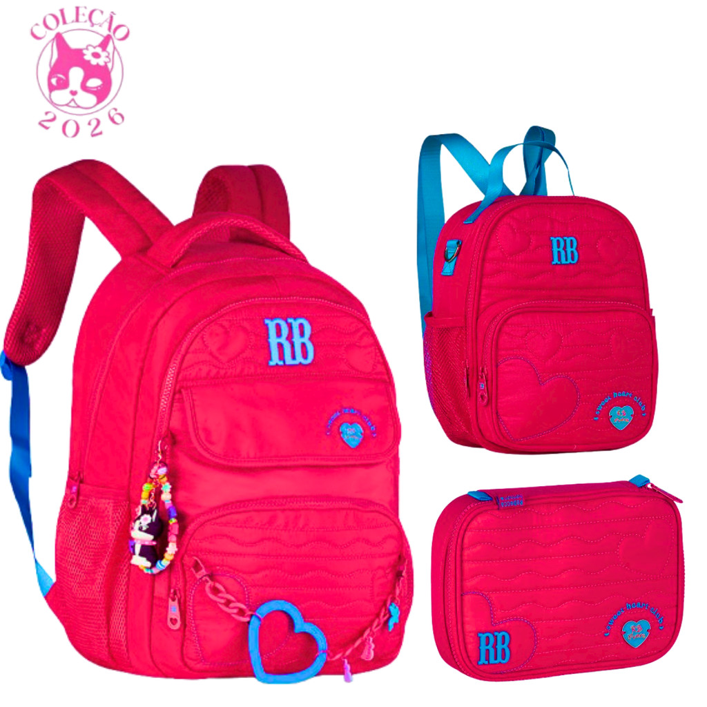 Kit Mochila de Costas Com Lancheira 2em1 e Estojo Rebecca Bonbon Heart-Clio Styl