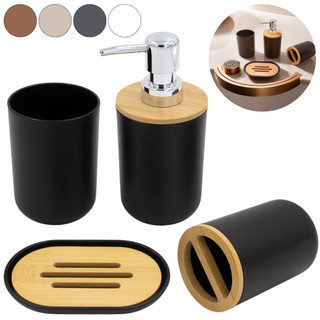 Kit Banheiro Conjunto 4 Peças Acessórios De Lavabo Plástico Madeirado Porta Sabonete Luxo…