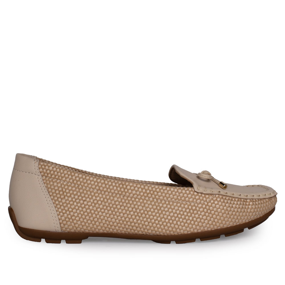 Mocassim Feminino Modare Tecido Tramado Laço Bege em Oferta na Shopee