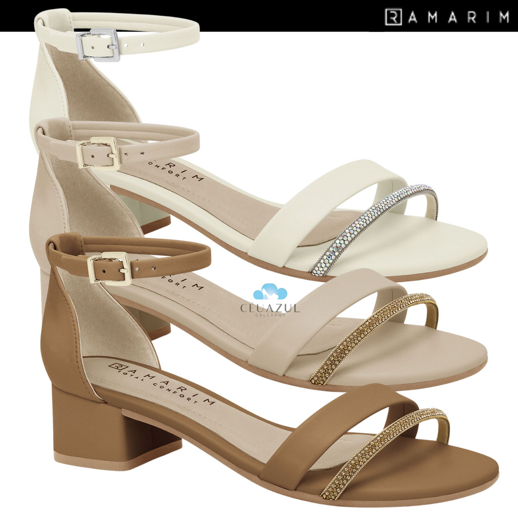 Sandália Ramarim Feminina Salto Bloco Strass Conforto Original em Oferta na Shopee