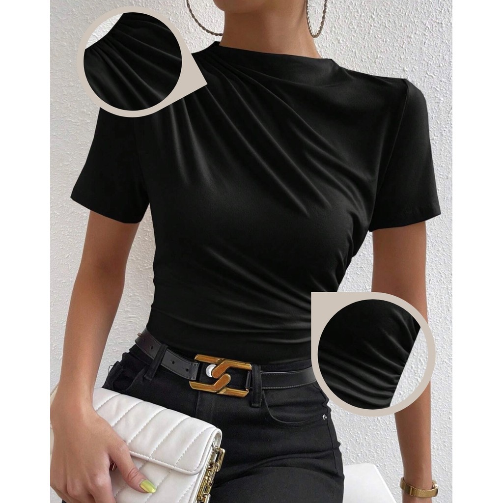 Blusa Feminina Suede Camisa Gola Alta Delicada / Estilosa Blusinha Feminina Elegante em Oferta na Shopee