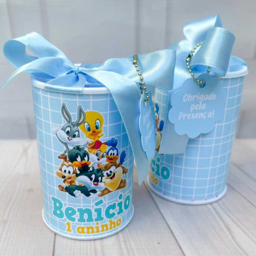 Kit Cofrinhos Personalizados Baby Looney tunes Azul 10x6cm Lembrancinha Festa Infantil Aniversário