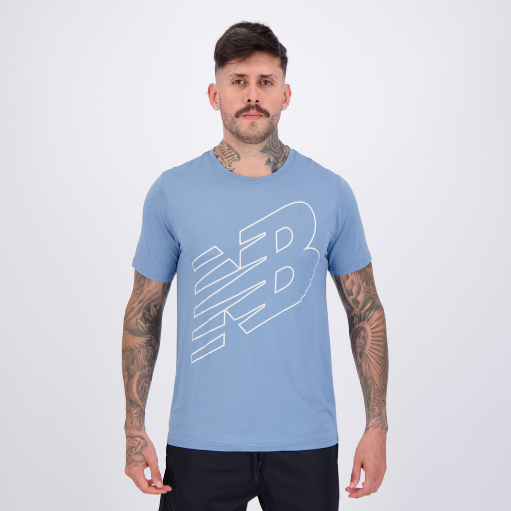 Camiseta New Balance Sport Essentials Printed Azul em Oferta na Shopee