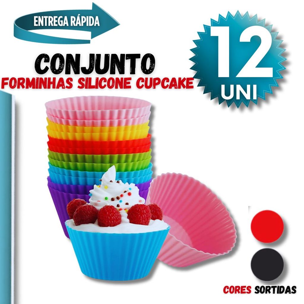 12 Mini Forma de Silicone pra Cupcake Bolo Gelatina e Mini Muffin  Microondas, Air Fryers