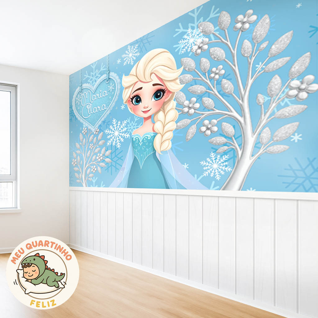 Papel de Parede Tema Infantil Frozen Elsa Deluxe + Nome Personalizado M² PAREDE TODA menina princesa