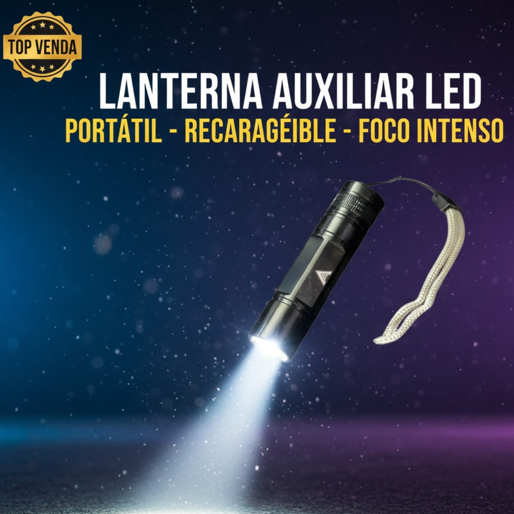 Lanterna Tática LED Recarregável Portátil Forte Alumínio Preta Alta Potência Camping Emergência Uso Diário Compacta