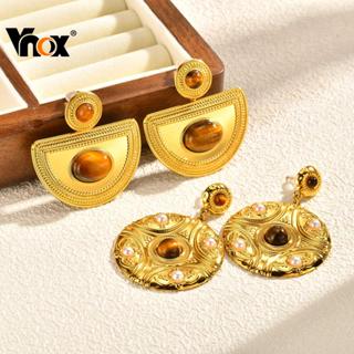 Vnox Vintage Textured Disc Bohemian Natural Stone Dangle Earring for Women Luxury Party Charm Jewelry Vintage Style em Oferta na Shopee
