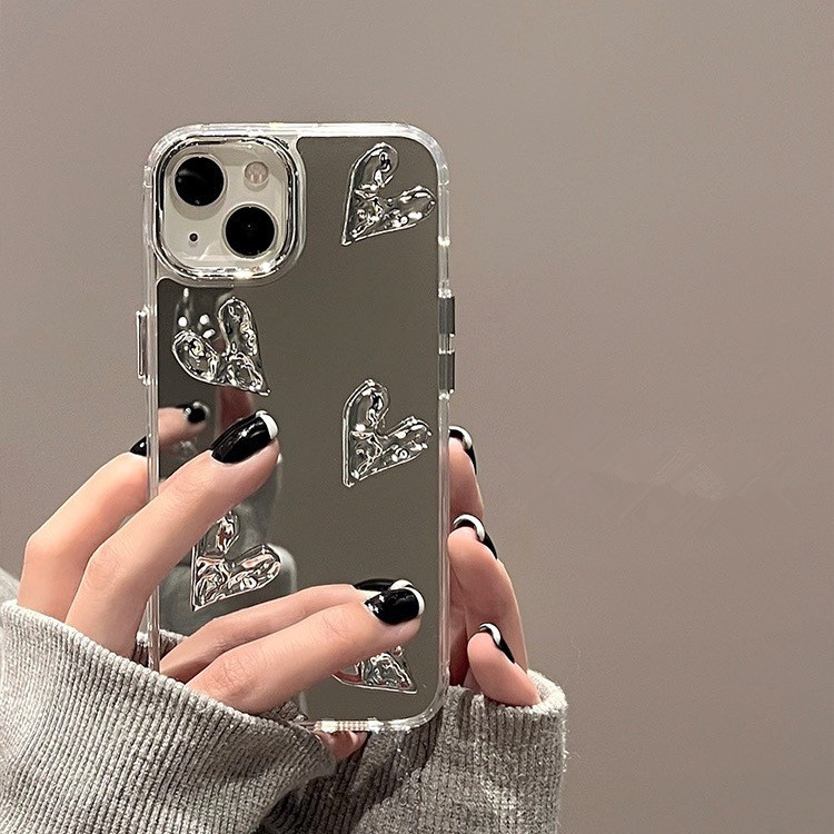 Coração Tridimensional , Capa De Telefone Espelhada , Lente Protetora Conveniente À Prova De Choque Para 17/11/12/13/14/ em Oferta na Shopee
