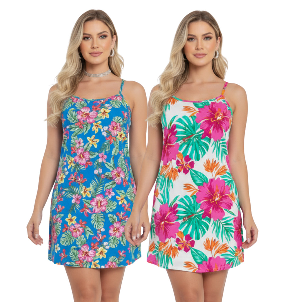 Kit 2 Vestidos Liganete Alcinha Estampado -Estampas Variadas em Oferta na Shopee