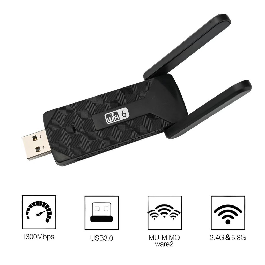 Adaptador Wi-Fi 6 USB 3.0 Dual Band 2.4G/5.8G 1300Mbps com Antenas yihan