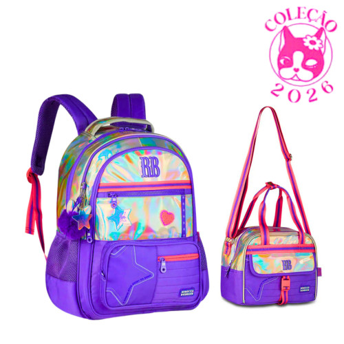 Kit Mochila de Costas e Lancheira Rebecca Bonbon Holo Shine - Clio Style Cor:Rox
