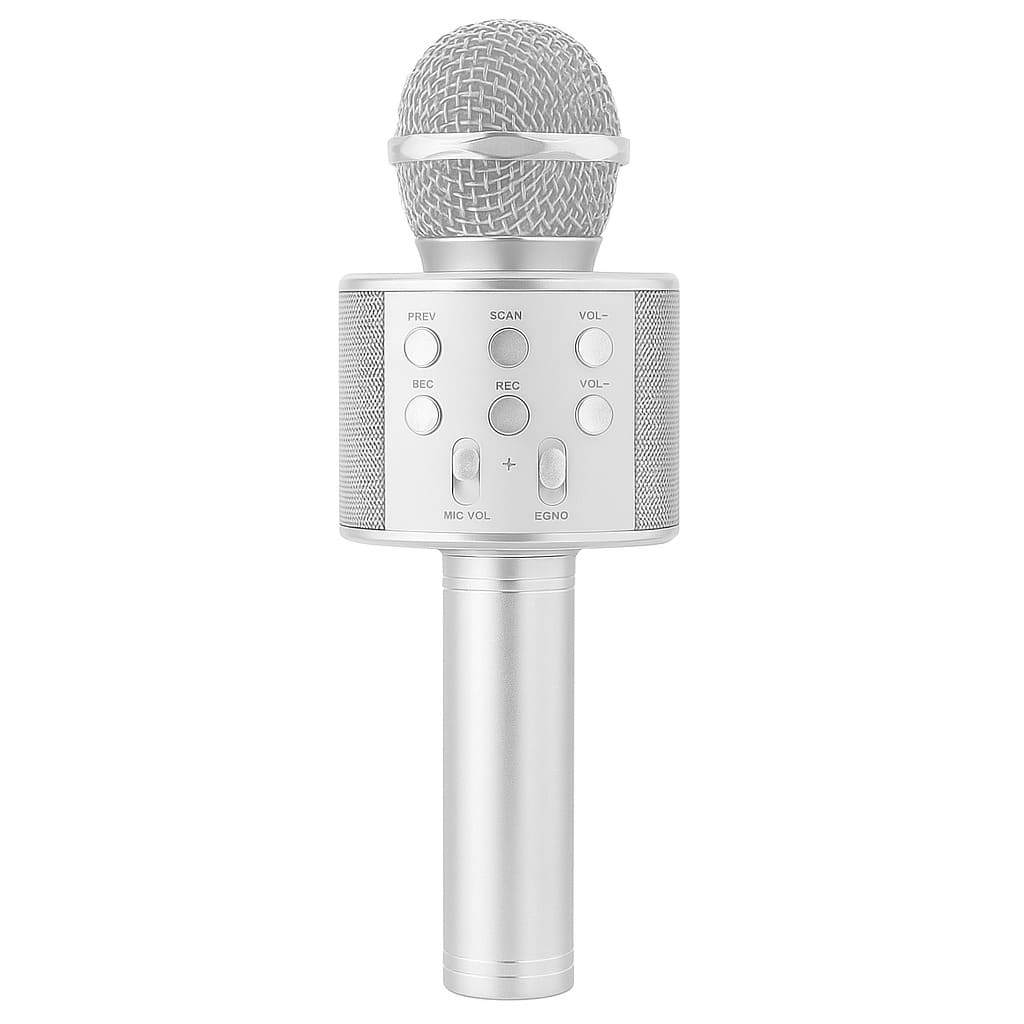 Microfone Infantil Karaokê Bluetooth Portátil Prata