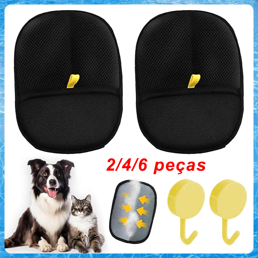 2/4/6 peças Luva eletrostática para remoção de pelos de animais de estimação – Reutilizável, para Sofá, Roupa e Tapete
