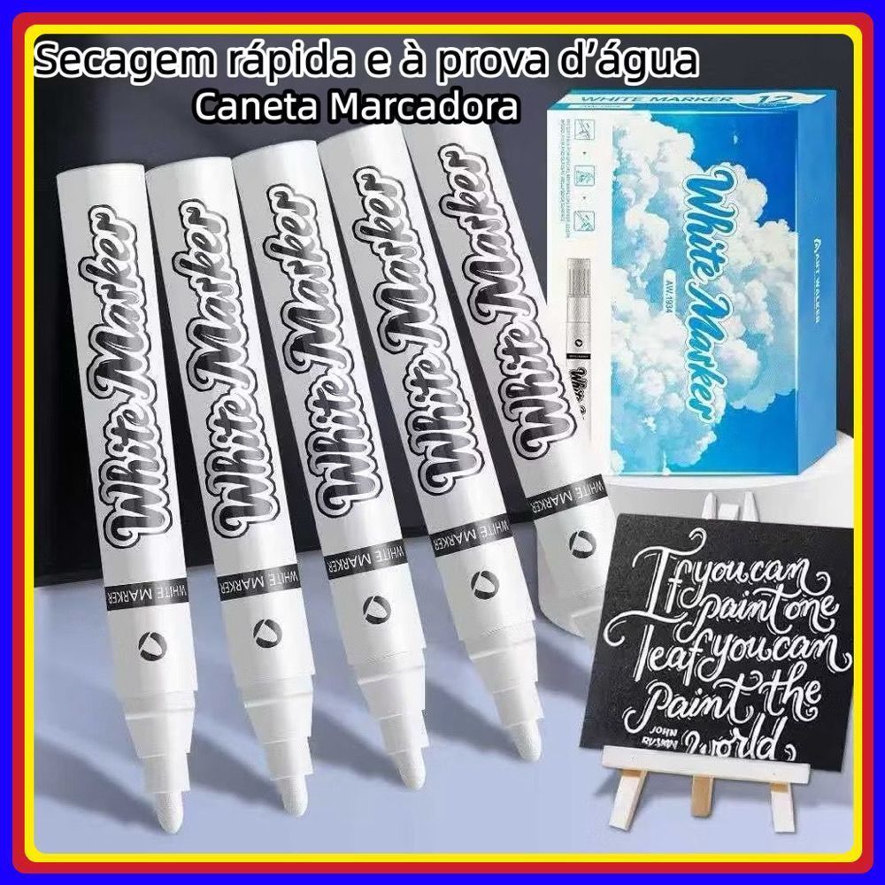 Kit Caneta Branca/Acrílica Esfumada Artística Marcadora Fina/Grossa 1mm Artes Tinta Branco Exterior