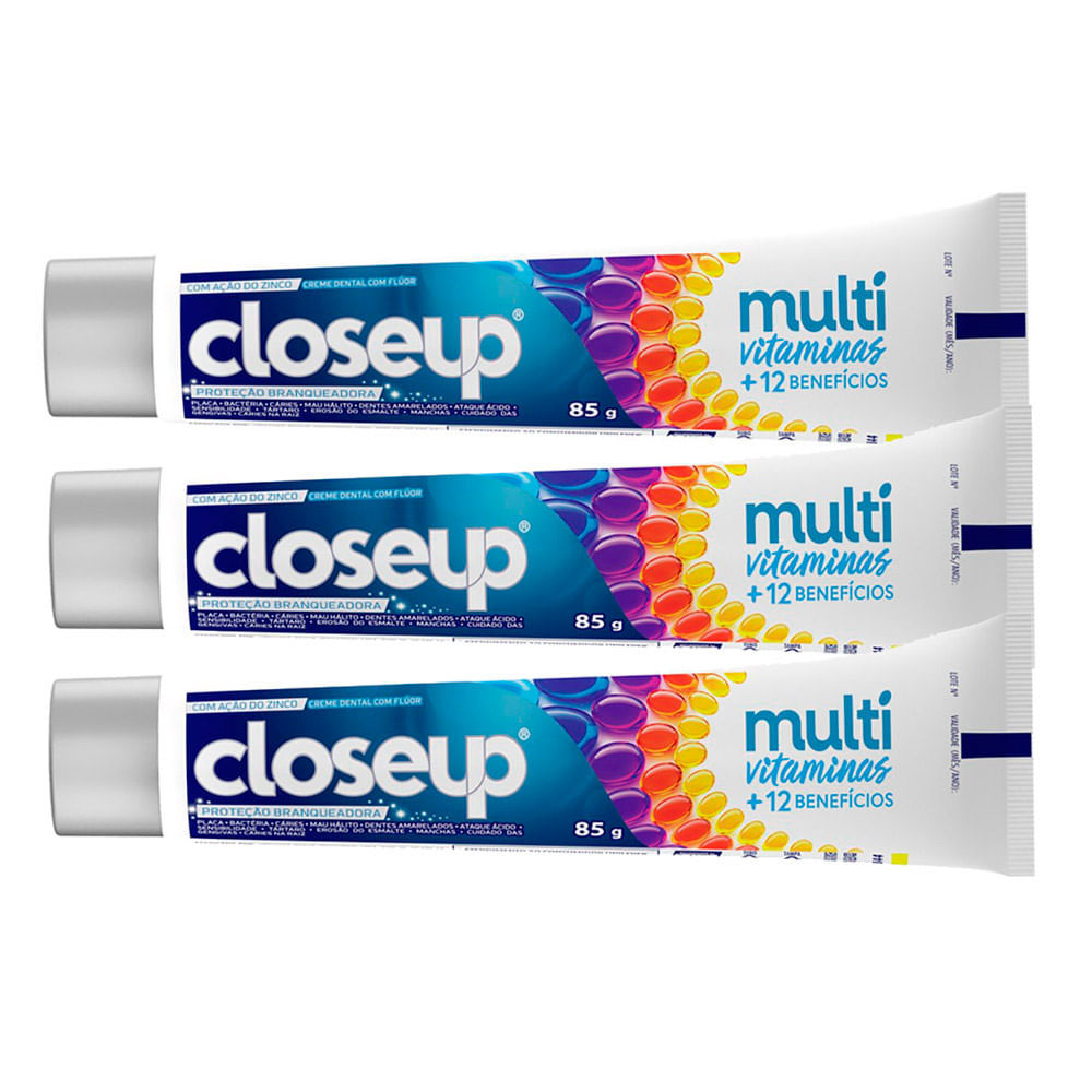 Kit 3 Creme Dental Closeup Multi Vitaminas +12 Benefícios White 85g em Oferta na Shopee
