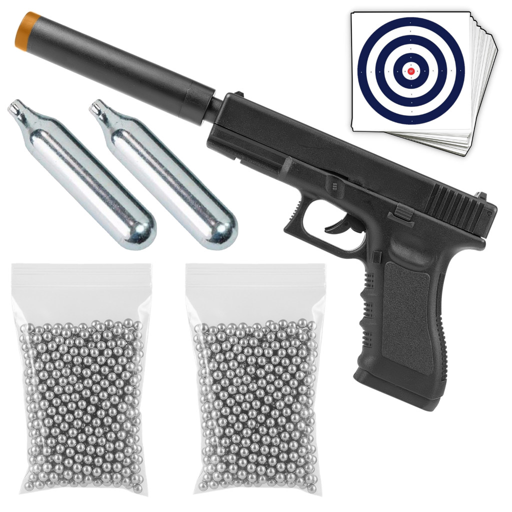 Pistola Pressão CO2 4,5mm G17 Magnum Cano Longo Kit com Co2 em Oferta na Shopee